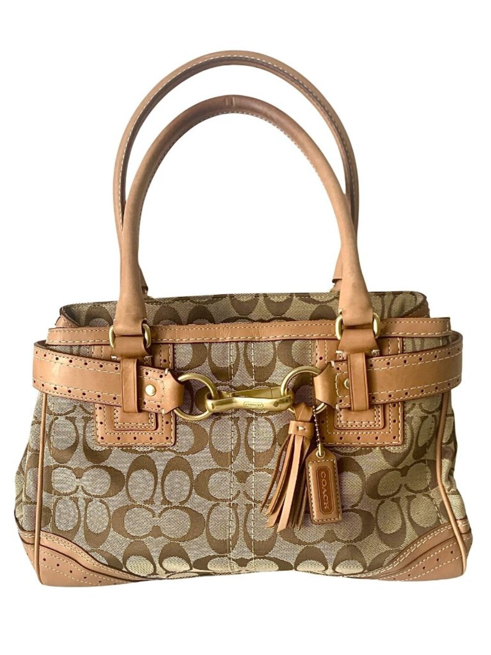 Coach Hampton Signature Purse Handbag Canvas Leather Trim Satchel